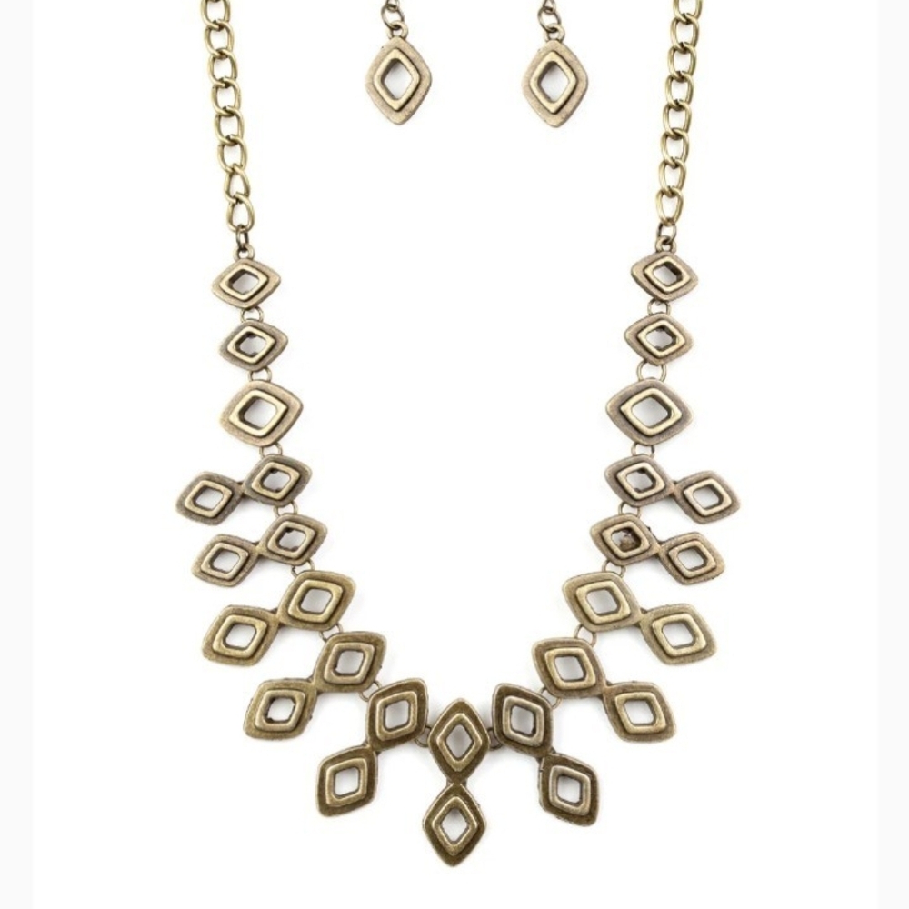 Paparazzi Geometric Brass Necklace Set Geocentric Fashion Jewelry